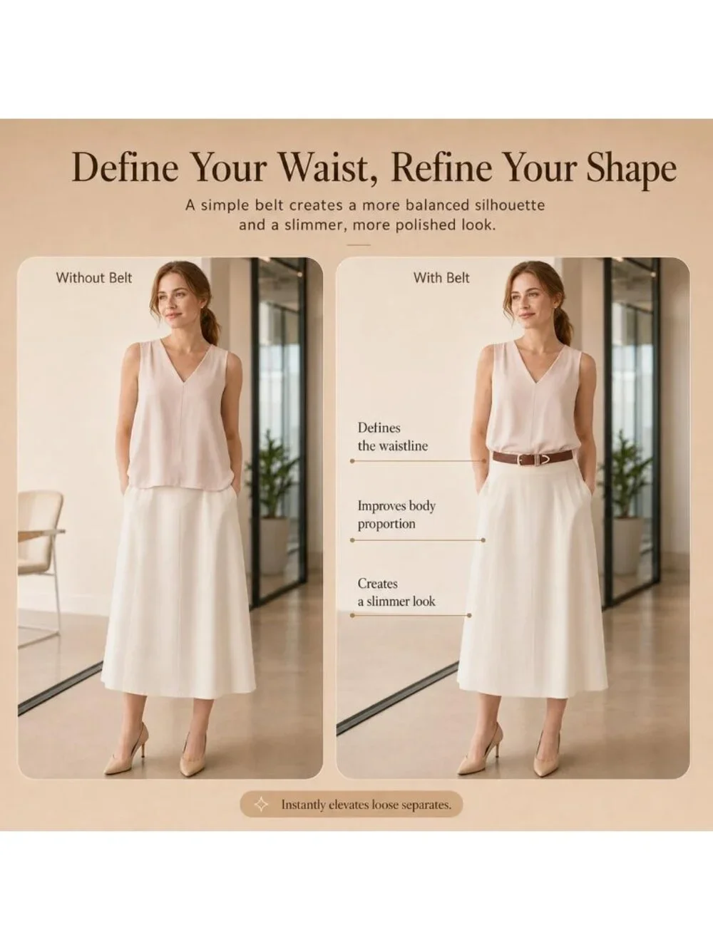 Women Brown Leather Dress Belt For Pants Jeans Fashion With Classic Gold Buckle